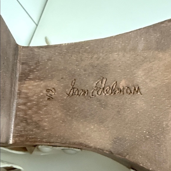 Sam Edelman Size 8.5 Josefine Heeled Platform Ivory Leather Blocked Heel Sandals - Picture 14 of 16